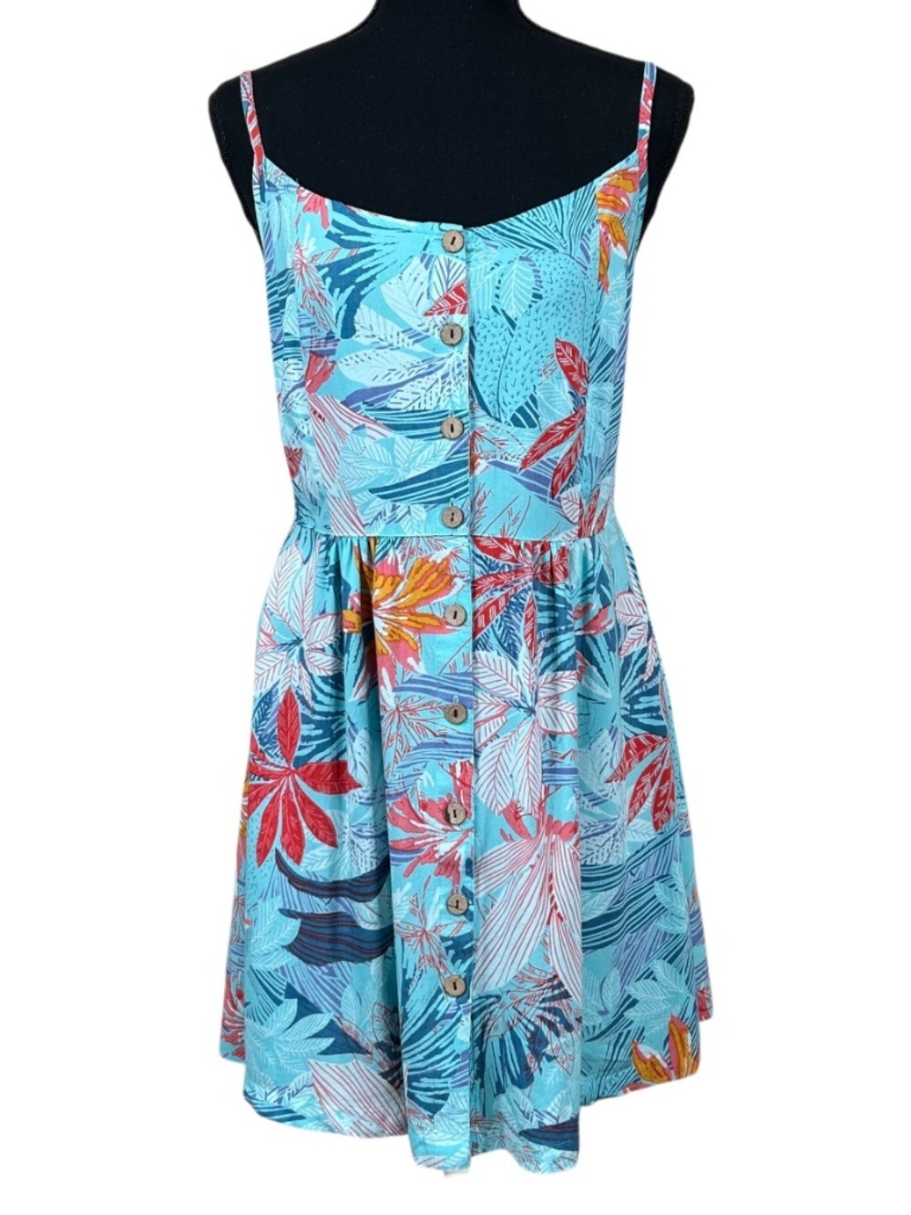 Paradise Light BlueTropical Floral Mini Sundress Dress Size M